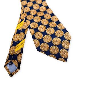 Valentino Silk Tie Gold Navy Print Mens